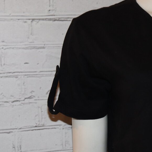 🖤✨👚 Black Button-Sleeve Tee · Basic Editions · Size M · Soft & Sleek - Picture 3 of 6
